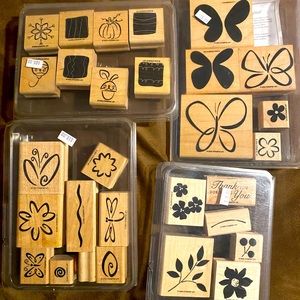 Stamping up stamps with 3 inkpads, stamp scrubber and cleaner.